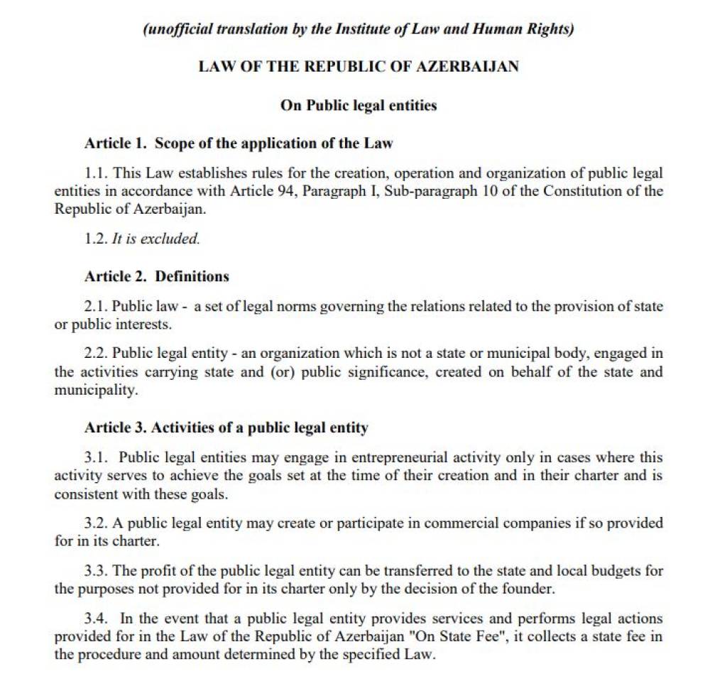 Law of the Republic of Azerbaijan on public legal entities